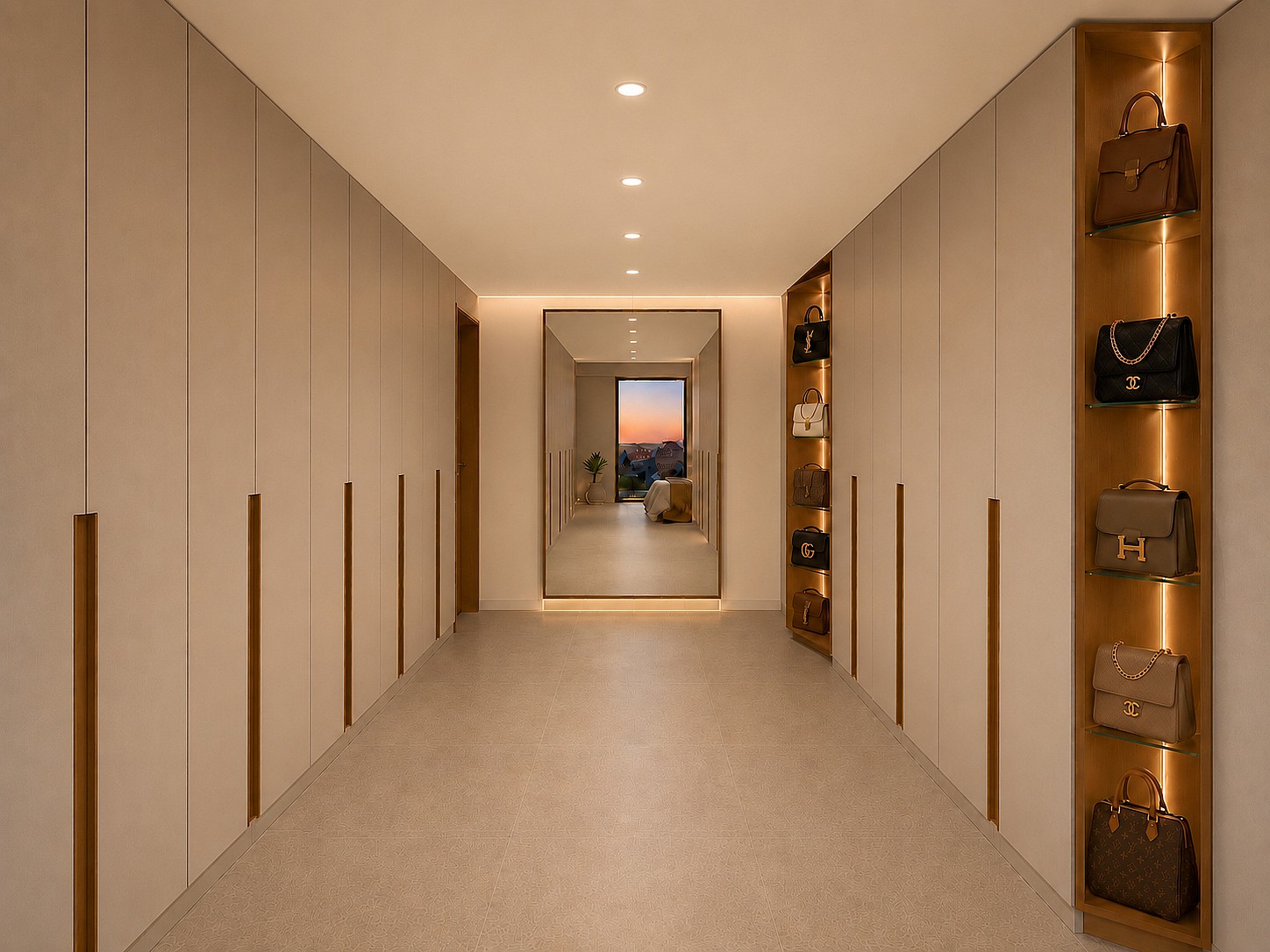 Interior design of walk.in closet from the principal bedroom of Son Dameto apartment Palma