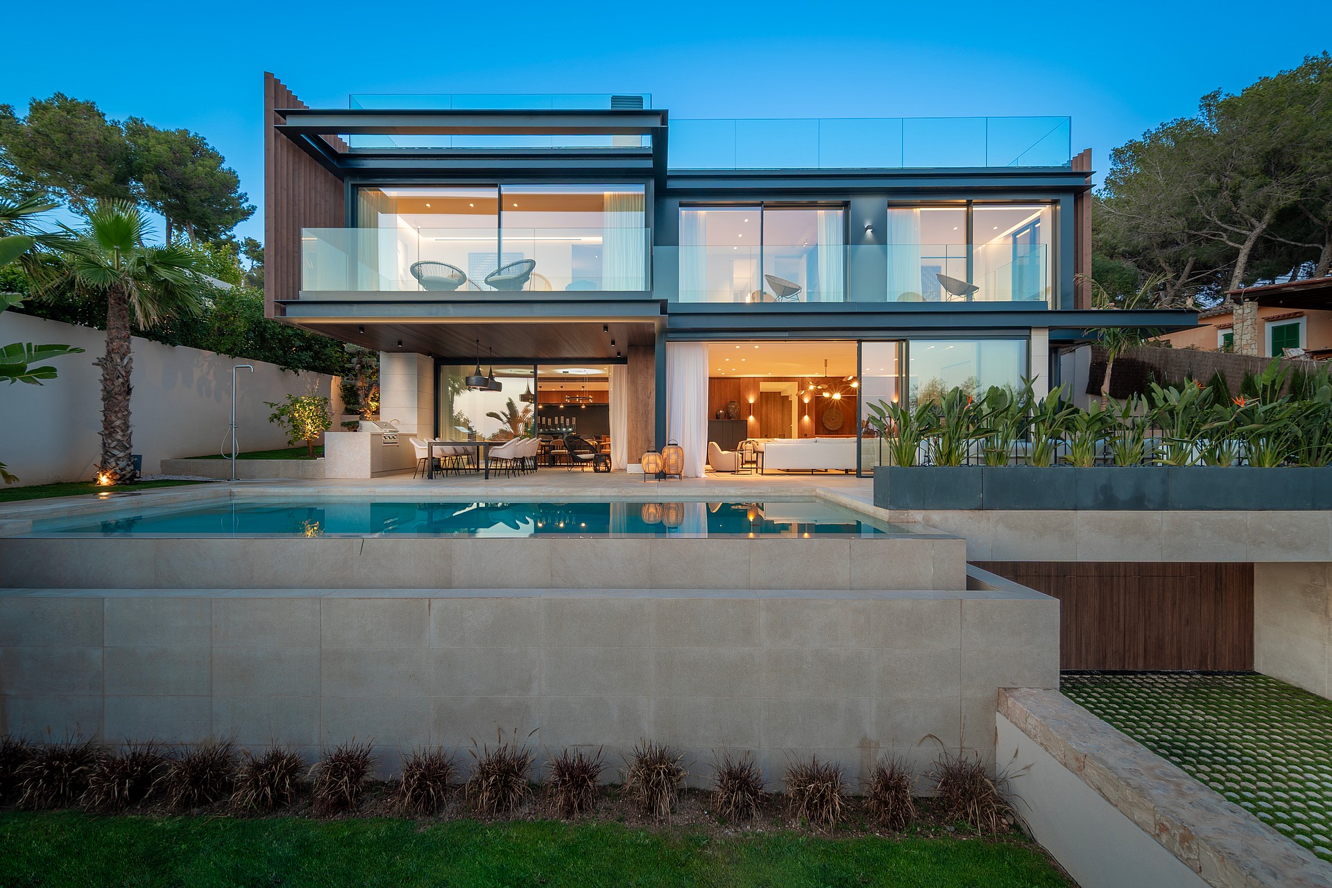 New built villa Falco located in Portals Nous village up in the hills with southwest orientation and sea views
