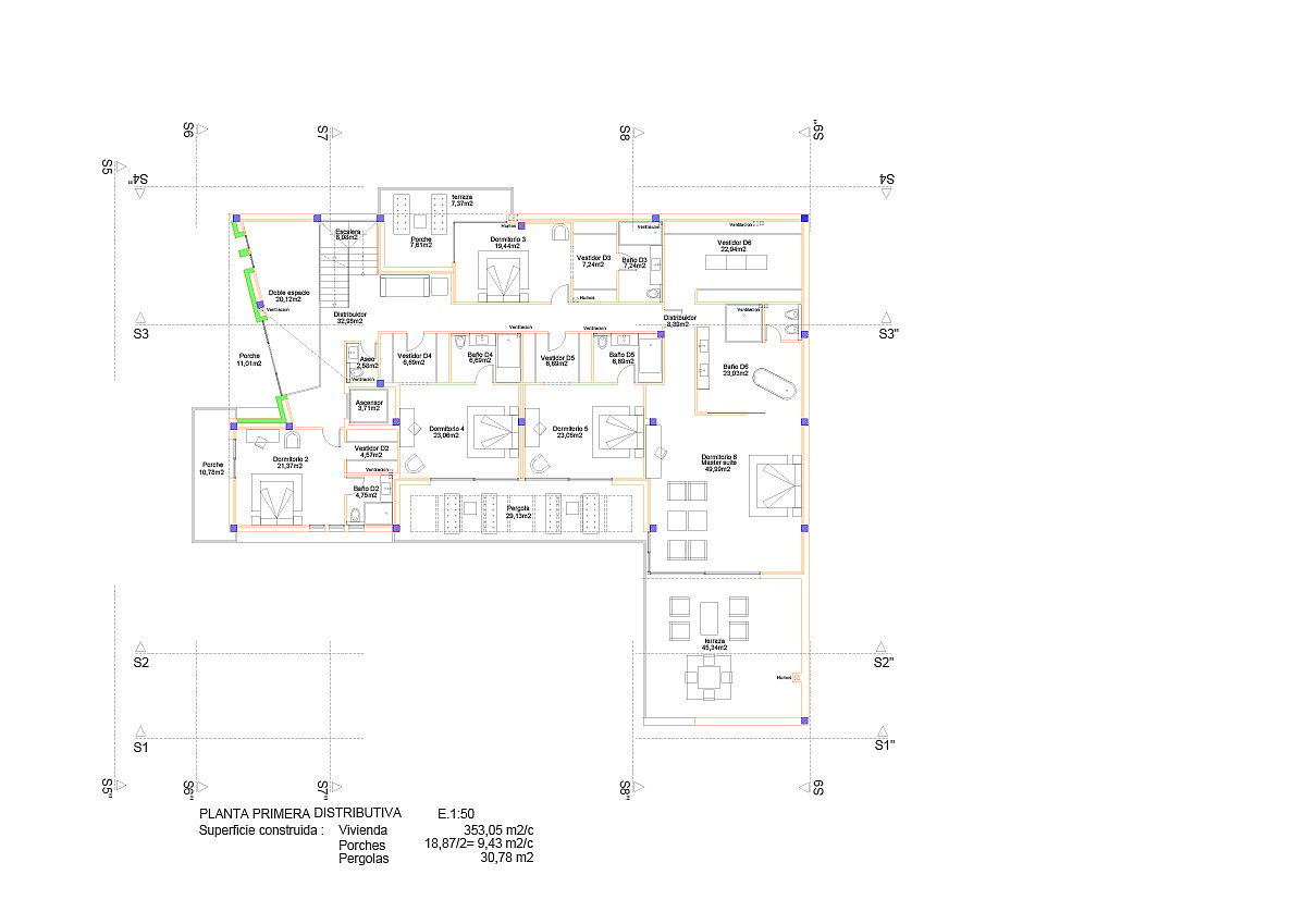 Top-down 2D architectural floor plan of the first level showing bedroom placement and spatial distribution.