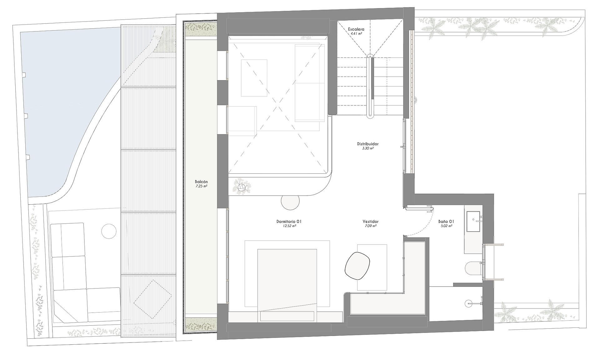 Top-down architectural floor plan for a residential townhouse, showing room dimensions and spatial arrangement.