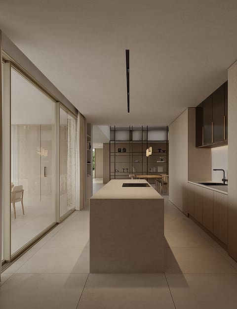 Open-plan kitchen with oak cabinetry and a central island