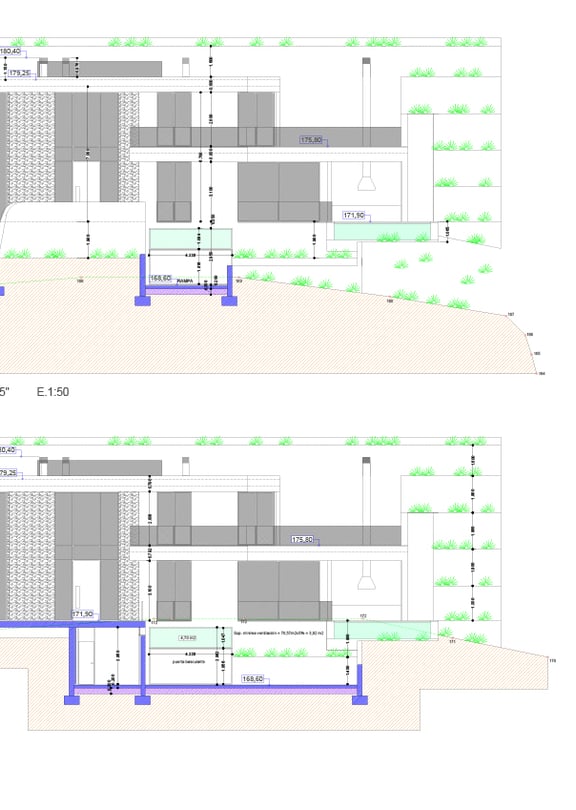 Technical architectural drawing showing the building elevation and cross-section details for the Son Vida property development.