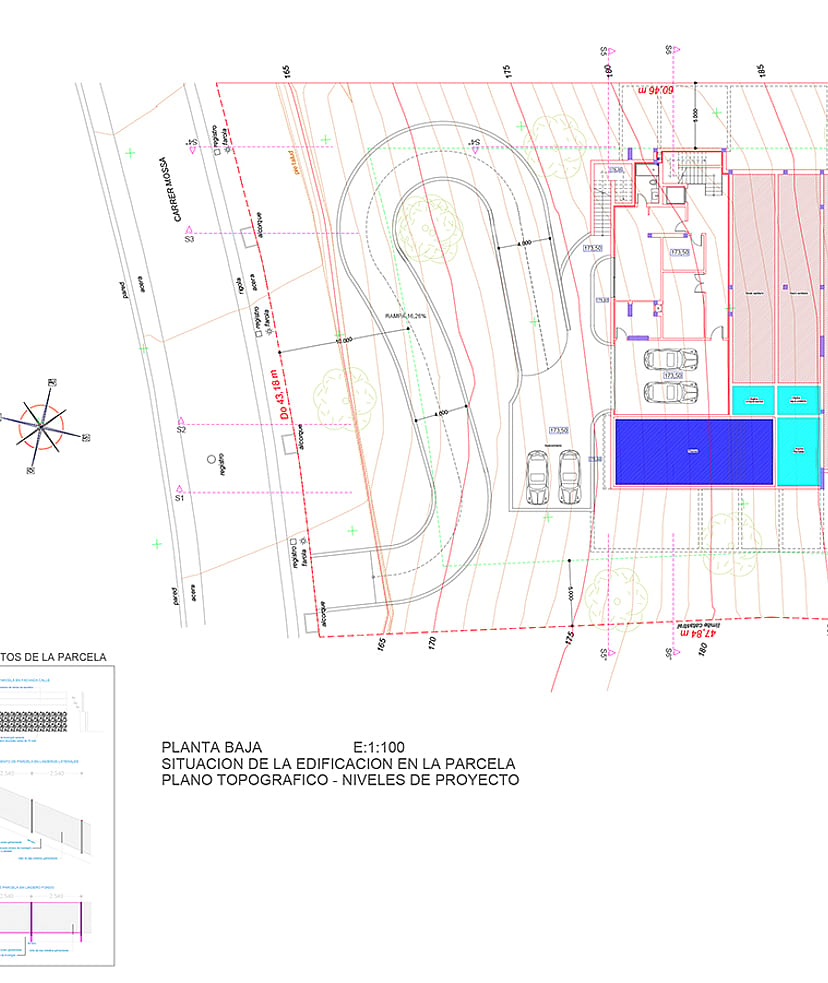 Architectural site plan showing the land layout, access road, and parcel boundaries for the Son Vida property.