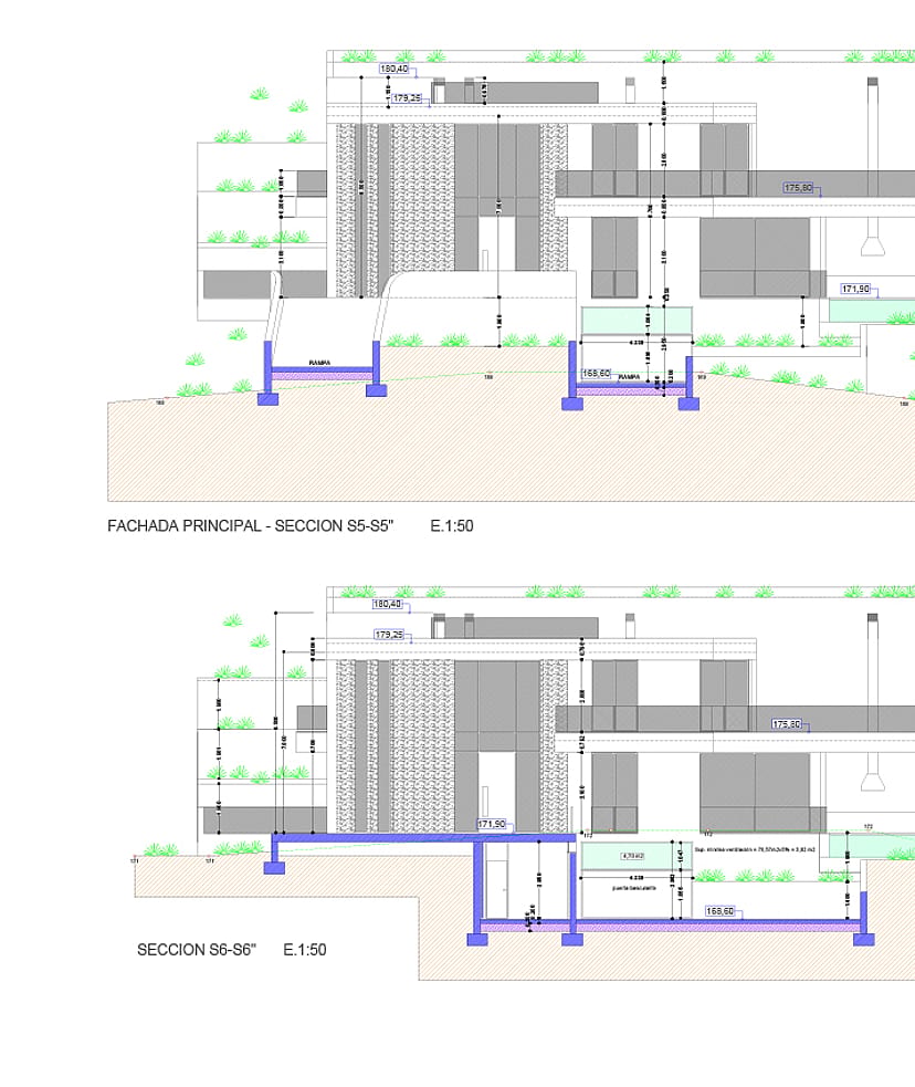 Technical architectural drawing showing the building elevation and cross-section details for the Son Vida property development.