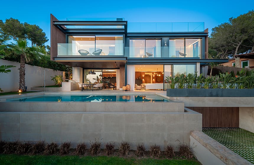 New built villa Falco located in Portals Nous village up in the hills with southwest orientation and sea views