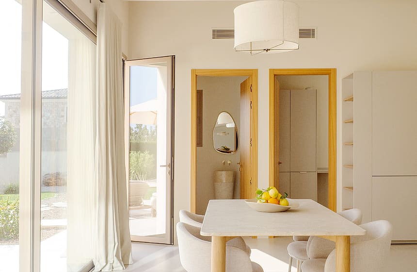 The ground floor features a spectacular open-plan living, dining, and kitchen area